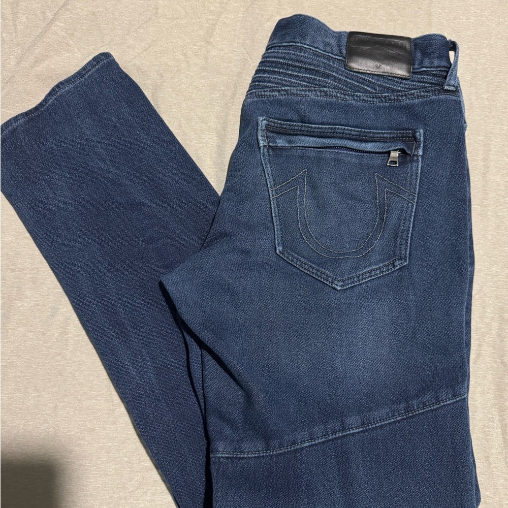 True Religion Blue Relaxed Fit Jeans with Signature Stitching
